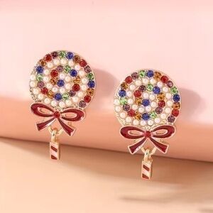 Multi Tourmaline And Pearl Gold Lollipop Stud Earrings